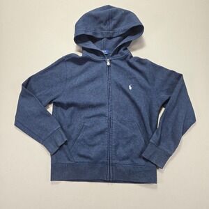 Polo Ralph Lauren pony logo Kids Navy Blue Zip Up Hoodie Jacket Size M (10-12)